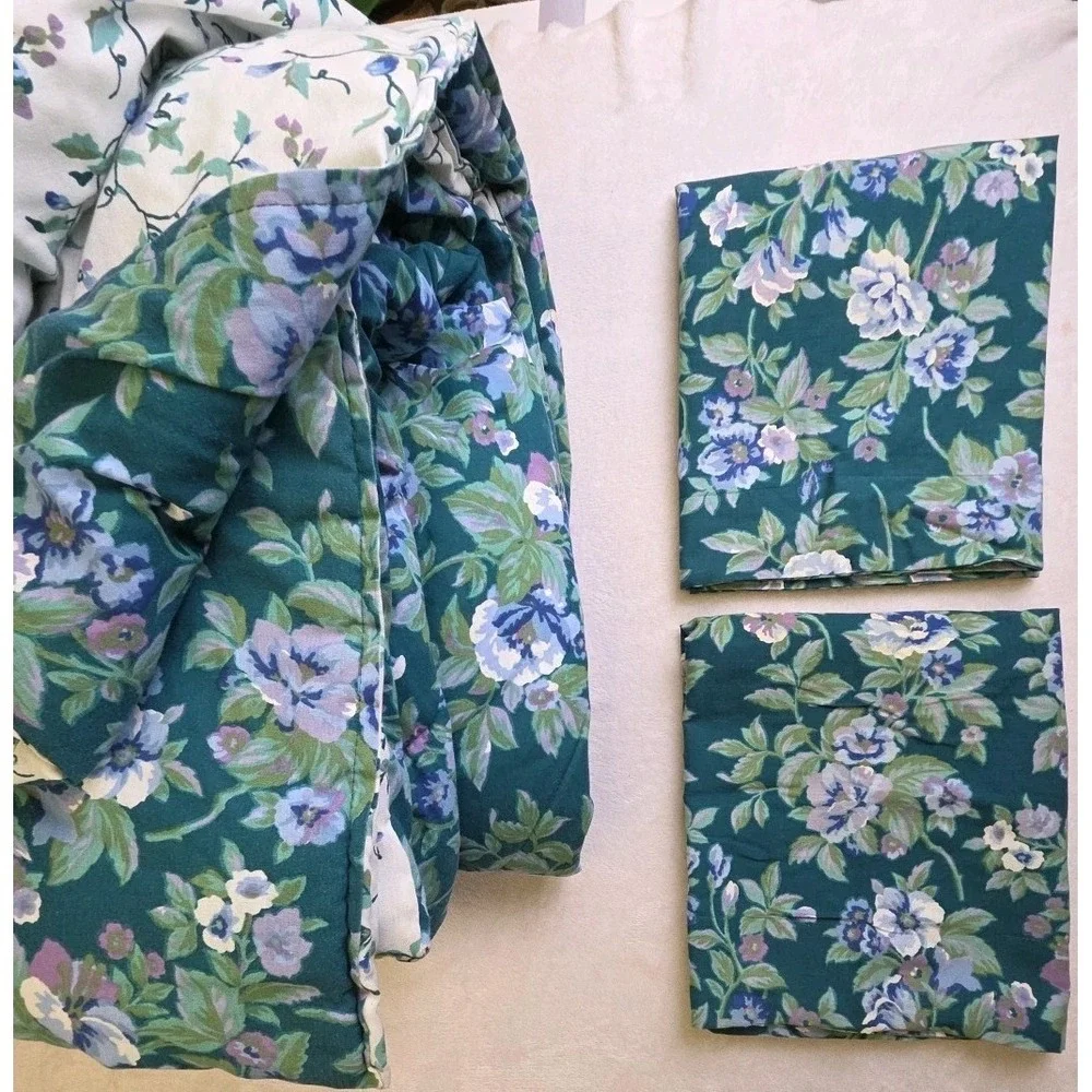 Vtg 90s Primrose Violet Green Floral Martex 